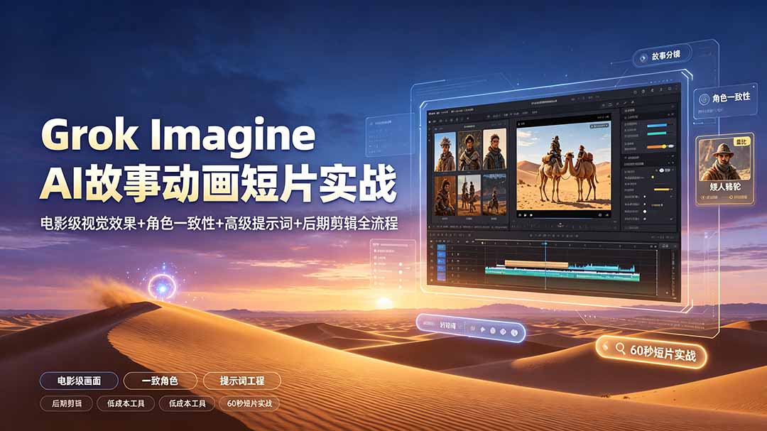 Grok Imagine AI故事动画短片实战：电影级视觉效果+角色一致性+高级提示词+后期剪辑全流程-小白项目网