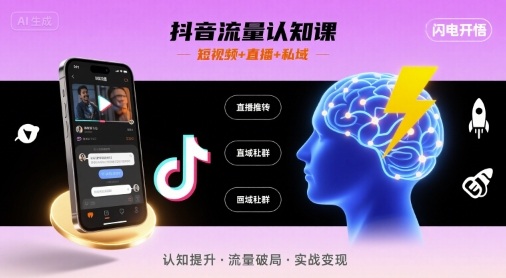抖音流量认知课，短视频+直播+私域，认知提升，闪电开悟-小白项目网