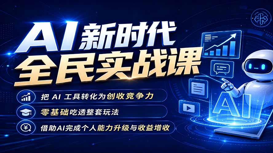 AI新时代全民实战课，把 AI 工具转化为创收竞争力，零基础吃透整套玩法，借助AI完成个人能力升级与收益增收。-小白项目网
