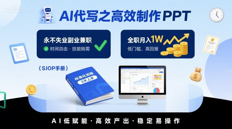 AI代写之高效制作PPT，永不失业副业兼职，全职月入1W【SOP手册】-小白项目网
