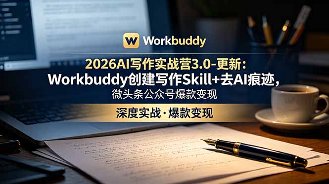 2026AI写作实战营3.0-更新:Workbuddy创建写作Skill+去AI痕迹,微头条公众号爆款变现-小白项目网