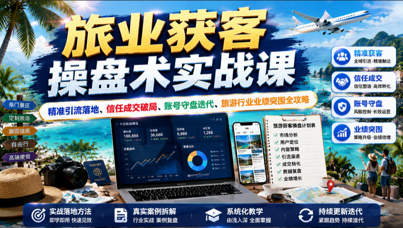 旅业获客操盘术实战课|精准引流落地、信任成交破局、账号守盘迭代、旅游行业业绩突围全攻略-小白项目网