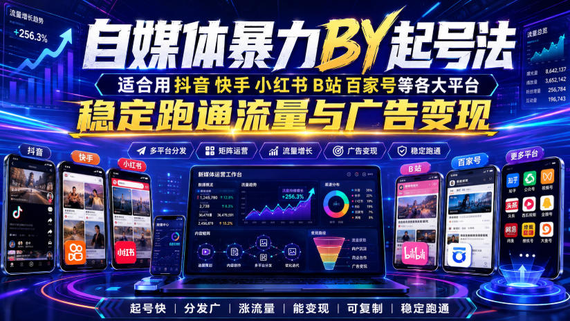 自媒体暴力搬运起号法，适合用抖音快手小红书B站百家号等各大平台，稳定跑通流量与广告变现-小白项目网