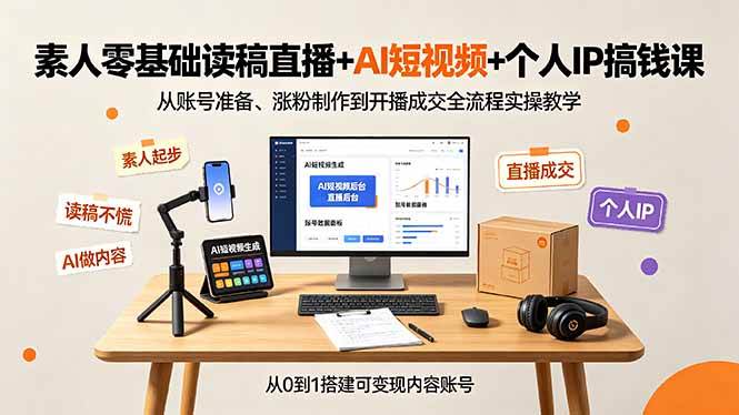 (19232期)素人零基础读稿直播+AI短视频+个人IP搞钱课,从账号准备、涨粉制作到开播成交全流程实操教学-小白项目网