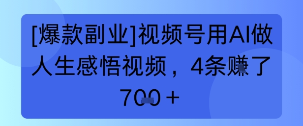 【爆款副业】视频号用 AI 做人生感悟视频，4 条挣了 7张+ - 小白项目网-小白项目网