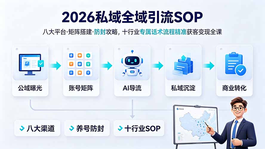 2026私域全域引流SOP|八大平台·矩阵搭建·防封攻略,十行业专属话术流程精准获客变现全课-小白项目网