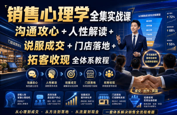 销售心理学全集实战课｜沟通攻心+人性解读+说服成交+门店落地+拓客收现全体系教程-小白项目网