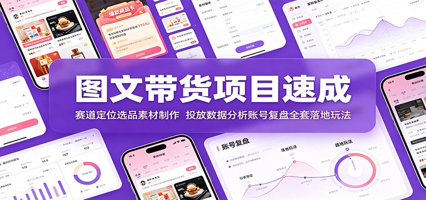 图文带货项目速成:赛道定位选品素材制作,投放数据分析账号复盘全套落地玩法-小白项目网