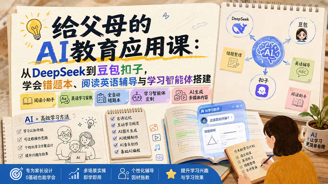 给父母的AI教育应用课：从DeepSeek到豆包扣子，学会错题本、阅读英语辅导与学习智能体搭建-小白项目网