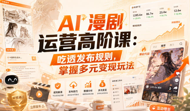 AI漫剧运营高阶课：吃透发布规则，掌握多元变现玩法-小白项目网