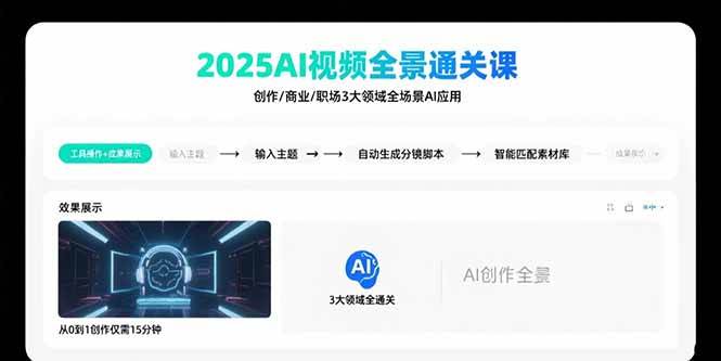 （15762期）2025AI视频全景通关课：涵盖创作/商业/职场3大领域 掌握AI全场景应用-小白项目网
