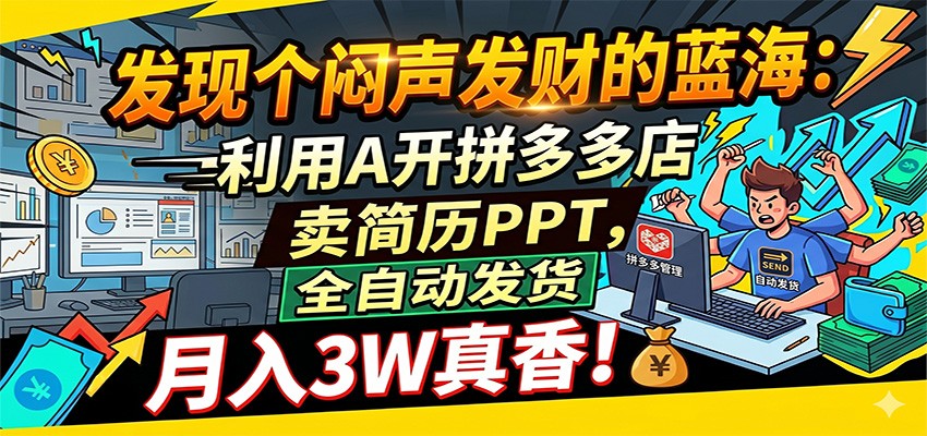 闷声发财的蓝海：利用AI开拼多多店卖简历PPT，全自动发货，月入3W真香-小白项目网