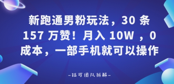 新跑通男粉玩法，30条157W赞，0成本，一部手机就可以操作-小白项目网
