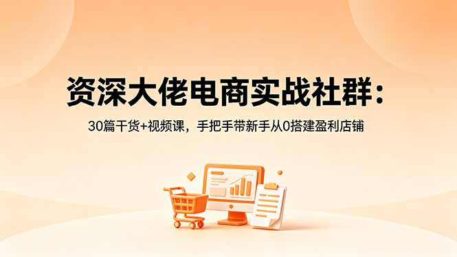资深大佬电商实战社群：30篇干货+视频课，手把手带新手从0搭建盈利店铺-小白项目网