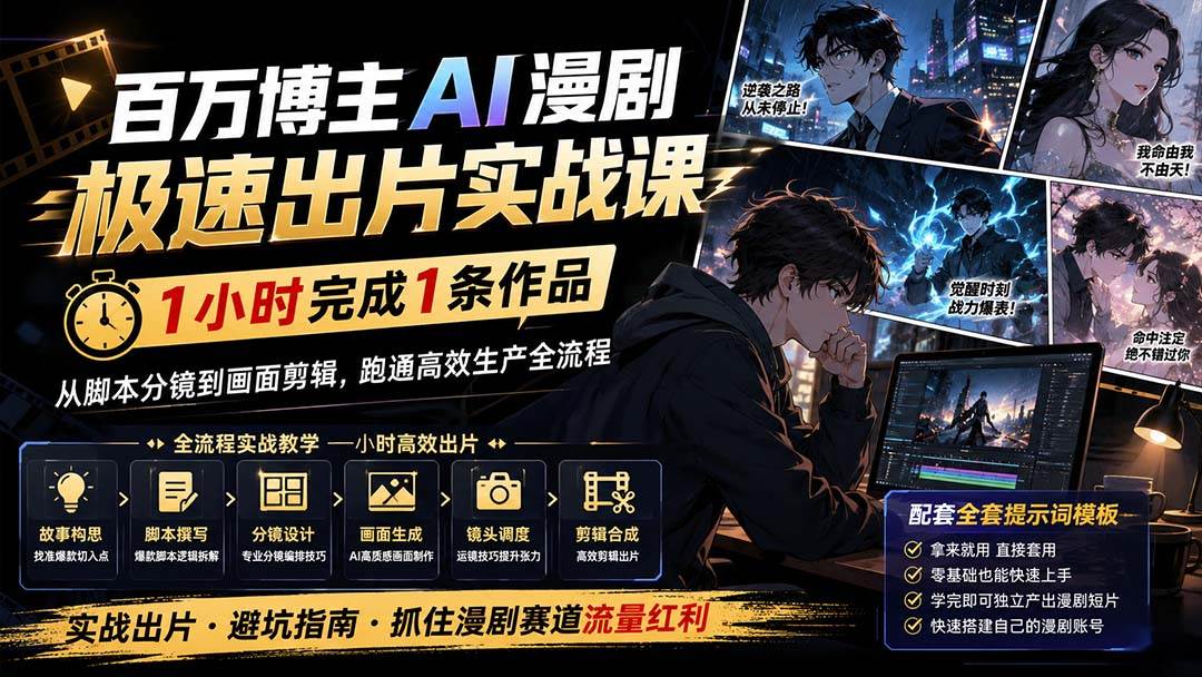 （20173期）百万博主AI漫剧极速出片实战课：1小时产出条作品，从脚本分镜到画面剪辑，跑通高效生产全流程-小白项目网