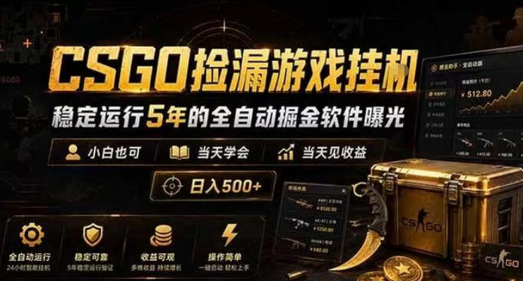 CSGO捡漏游戏挂G,稳定运行5年的全自动掘金软件曝光,小白也可当天学会,当天见收益,日入500+【揭秘】-小白项目网