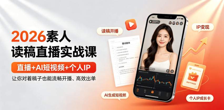 2026素人读稿直播实战课|直播+AI短视频+个人IP,让你对着稿子也能流畅开播、高效出单-小白项目网