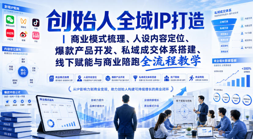 创始人全域IP打造｜商业模式梳理、人设内容定位、爆款产品开发、私域成交体系搭建、线下赋能与商业陪跑全流程教学-小白项目网