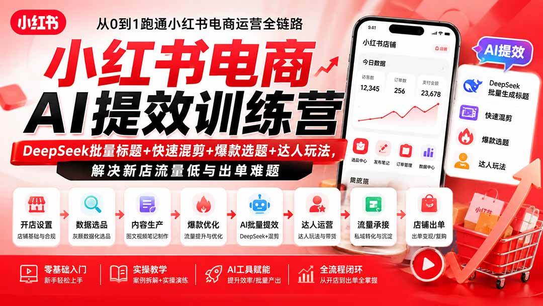 （19749期）小红书电商AI提效训练营—DeepSeek批量标题+快速混剪+爆款选题+达人玩法，解决新店流量低与出单难题-小白项目网