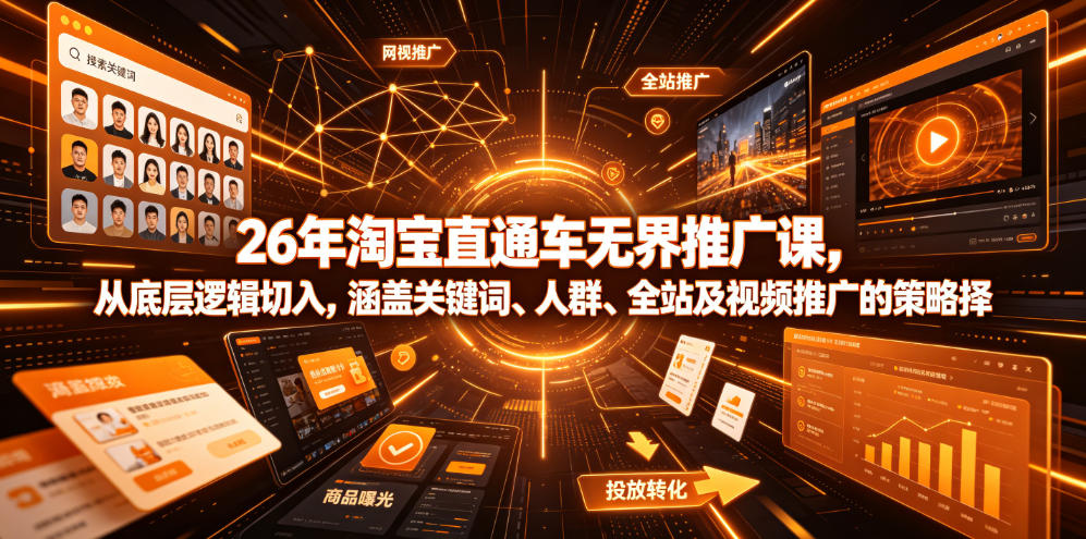 26年淘宝直通车无界推广课，从底层逻辑切入，涵盖关键词、人群、全站及视频推广的策略选择-小白项目网