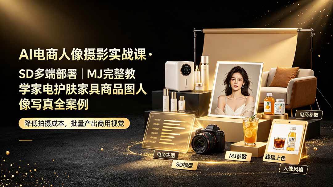 (19262期)AI电商人像摄影实战课·SD多端部署|MJ完整教学|家电护肤家具商品图人像写真全案例-小白项目网