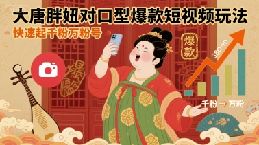 大唐胖妞对口型爆款短视频玩法，快速起千粉万粉号-小白项目网