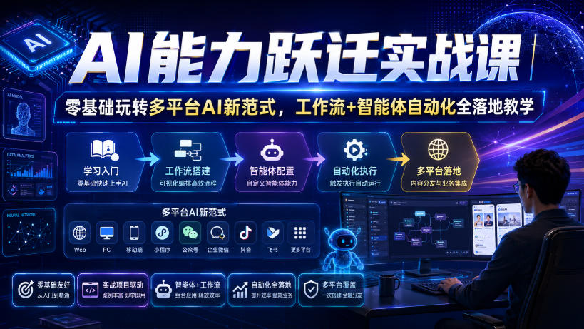 AI能力跃迁实战课｜零基础玩转多平台AI新范式，工作流+智能体自动化全落地教学-小白项目网