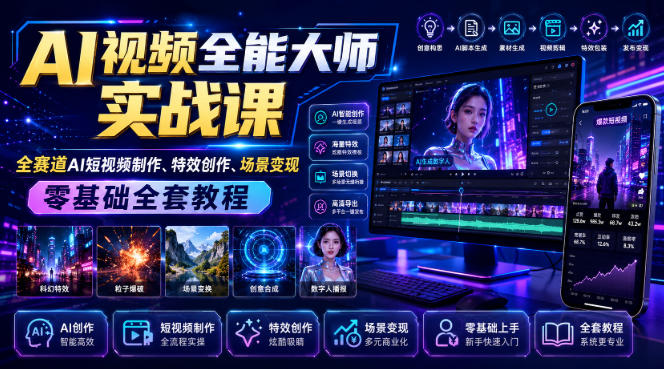 AI视频全能大师实战课｜全赛道AI短视频制作、特效创作、场景变现零基础全套教程-小白项目网