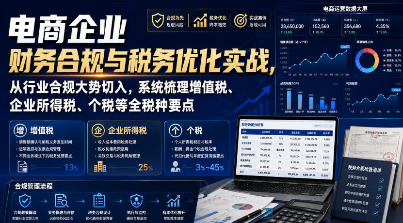 电商企业财务合规与税务优化实战，从行业合规大势切入，系统梳理增值税、企业所得税、个税等全税种要点-小白项目网