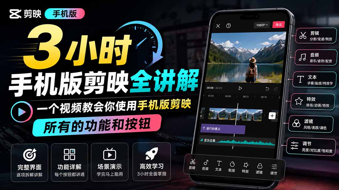 3小时手机版剪映全讲解，一个视频教会你使用手机版剪映，所有的功能和按钮-小白项目网