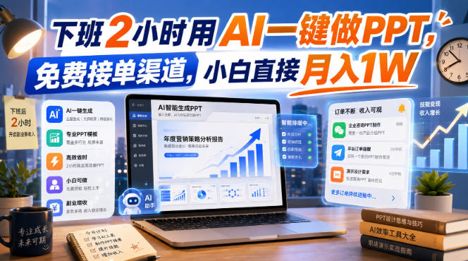 下班2小时用AI一键做PPT，免费接单渠道，小白直接月入1W【揭秘】-小白项目网