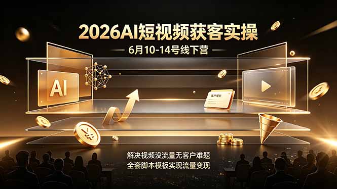 2026AI短视频获客实操6月10-14号线下营,解决视频没流量无客户难题,全套脚本模板实现流量变现-小白项目网