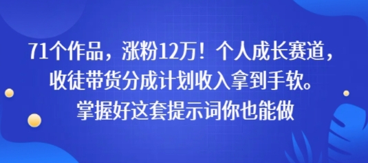 71个作品，涨粉12W！个人成长赛道，收徒带货分成计划收入拿到手软，掌握好这套提示词你也能做 - 小白项目网-小白项目网