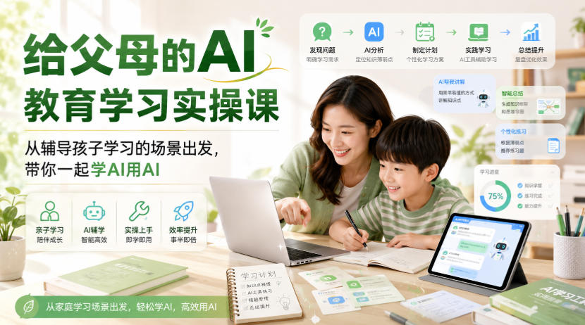 给父母的AI教育学习实操课，从辅导孩子学习的场景出发，带你一起学AI用AI-小白项目网