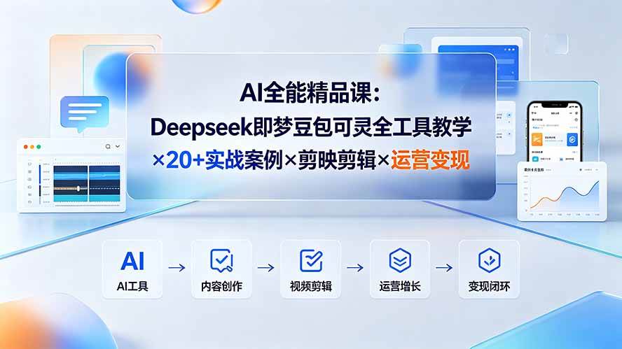 （19278期）AI全能精品课：Deepseek即梦豆包可灵全工具教学×20+实战案例×剪映剪辑×运营变现-小白项目网