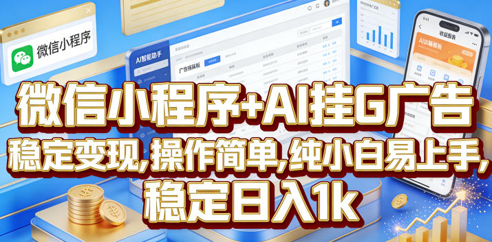 微信小程序+AI挂G广告,稳定变现,操作简单,纯小白易上手,稳定日入1k【揭秘】-小白项目网