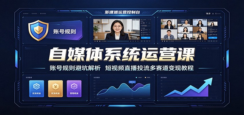 自媒体系统运营课：账号规则避坑解析，短视频直播投流多赛道变现教程-小白项目网
