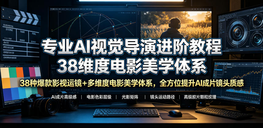 专业AI视觉导演进阶教程，38种爆款影视运镜+多维度电影美学体系，全方位提升AI成片高级感与镜头质感-小白项目网