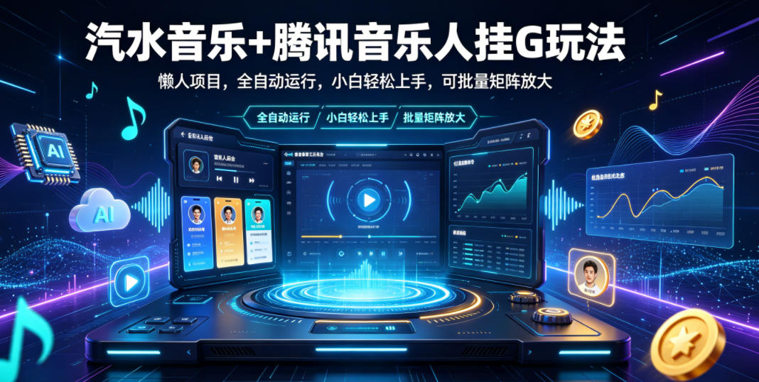 汽水音乐+腾讯音乐人挂G玩法，懒人项目，全自动运行，小白轻松上手，可批量矩阵放大【揭秘】-小白项目网