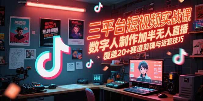 （15265期）三平台短视频实战课，数字人制作加半无人直播，覆盖20+赛道剪辑与运营技巧 - 小白项目网-小白项目网