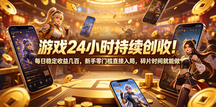 游戏24小时持续创收！每日稳定收益几百，新手零门槛直接入局，碎片时间就能做【揭秘】-小白项目网