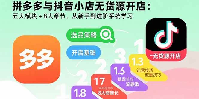 （15805期）拼多多与抖音小店无货源开店：五大模块+8大章节，从新手到进阶系统学习-小白项目网
