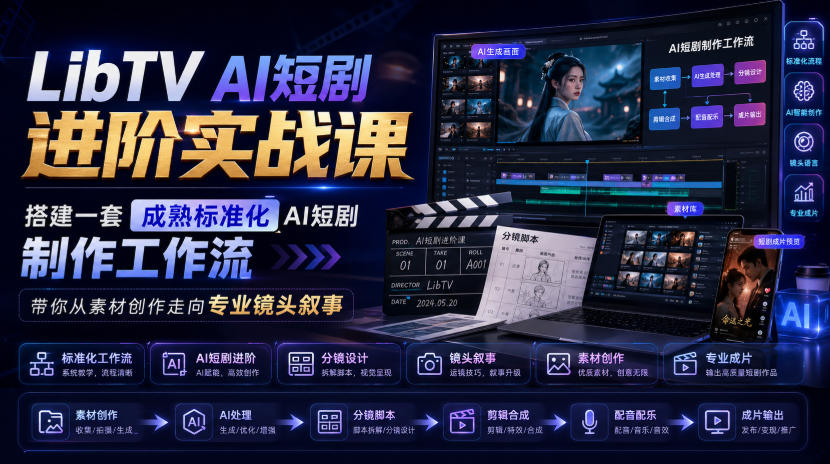 LibTV AI短剧进阶实战课，搭建一套成熟标准化AI短剧制作工作流，带你从素材创作走向专业镜头叙事-小白项目网