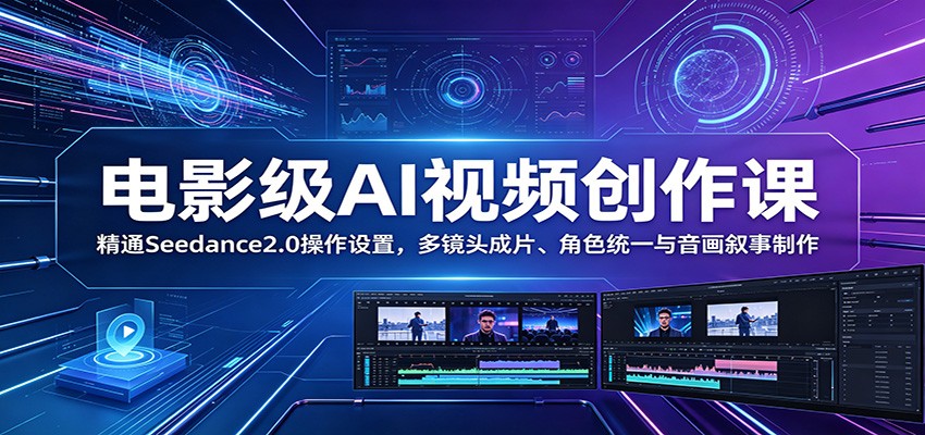 电影级AI视频创作课：精通Seedance2.0操作设置，多镜头成片、角色统一与音画叙事制作-小白项目网