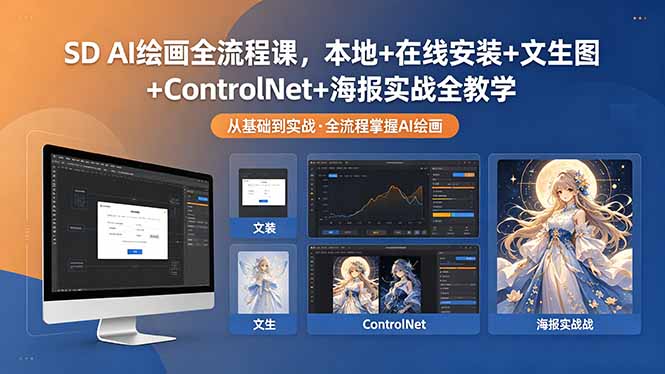 SD AI绘画全流程课，本地+在线安装+文生图+ControlNet+海报实战全教学-小白项目网