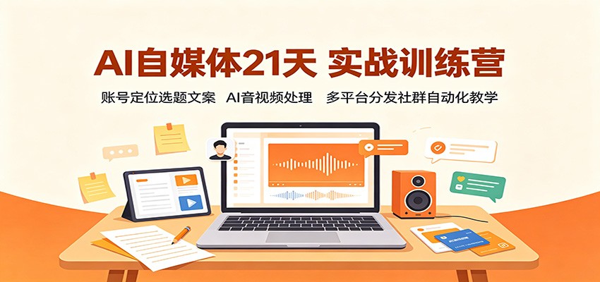 AI自媒体21天实战训练营：账号定位选题文案，AI音视频处理，多平台分发社群自动化教学-小白项目网