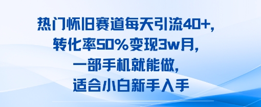 热门怀旧赛道每天引流40+，转化率50%月变现3w，一部手机就能做，适合小白新手入手-小白项目网