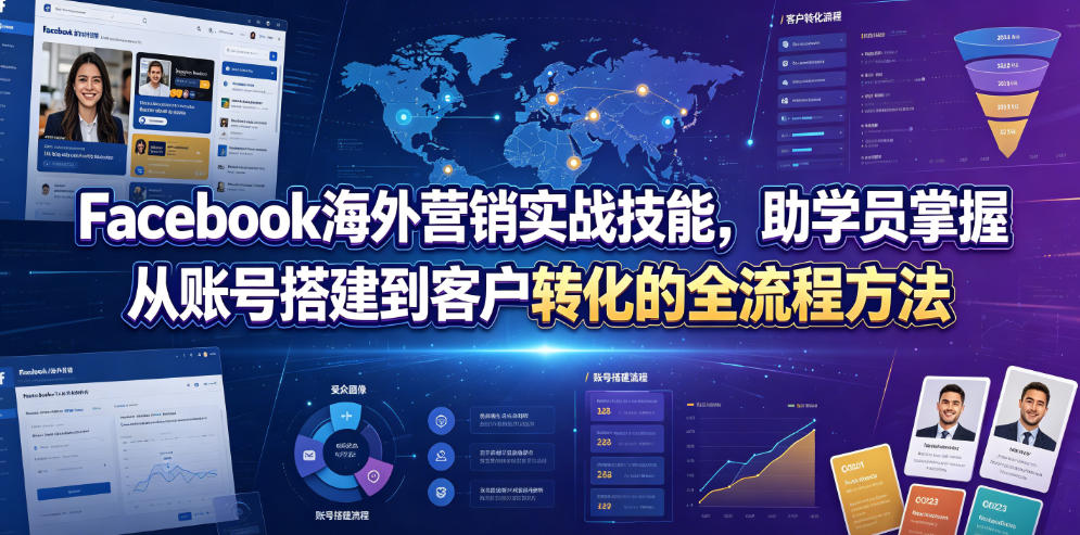 Facebook海外营销实战技能，助学员掌握从账号搭建到客户转化的全流程方法-小白项目网