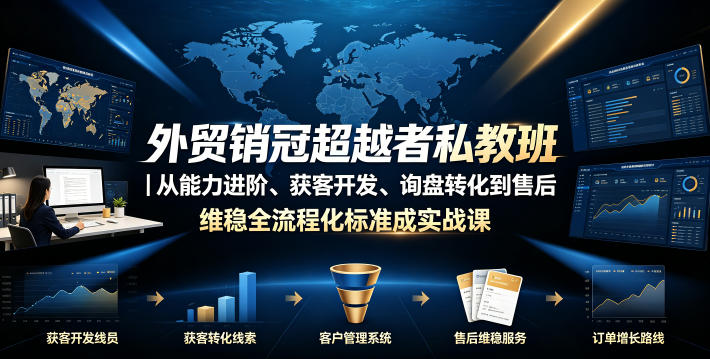 外贸销冠超越者私教班|从能力进阶、获客开发、询盘转化到售后维稳全流程标准化成交实战课-小白项目网