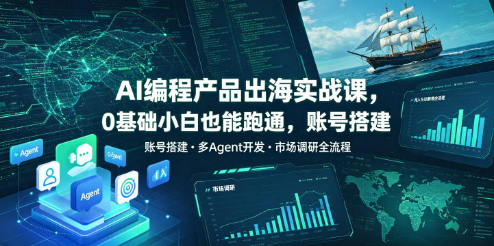 AI编程产品出海实战课，0基础小白也能跑通，账号搭建・多Agent开发・市场调研全流程，月入千刀跨境变现教程（更新）-小白项目网